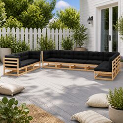 Modular Garden Lounge Set - 10 Piece Pinewood with Cushions