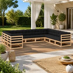 10 Piece Garden Lounge Set: Pinewood with Anthracite Cushions