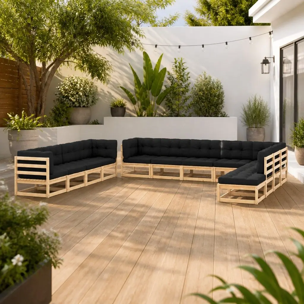 Garden Lounge Set Outdoor Furniture 12 Piece Modular Pallet Sofa with Cushions Pinewood