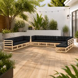 Garden Lounge Set 12 Piece Pallet Sofa Outdoor Furniture with Cushions Pinewood
