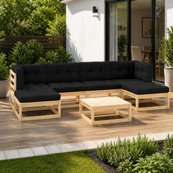Detailed Specs of the 7-Piece Garden Lounge Set in Pinewood