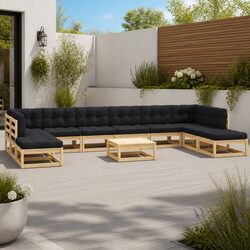 Garden Lounge Set 11 Piece Pinewood Pallet Sofa Outdoor Furniture with Cushions