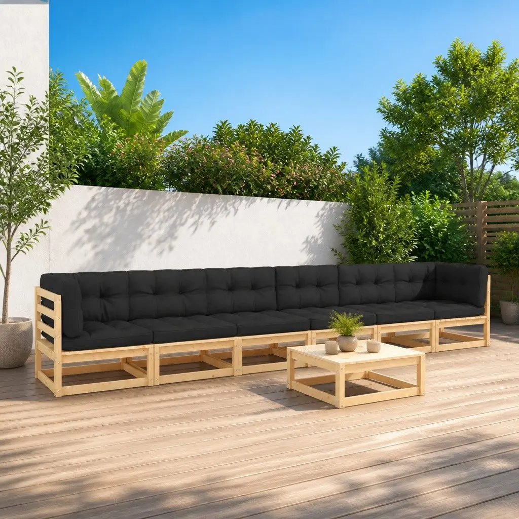 Garden Lounge Set 7 Piece Outdoor Furniture Pinewood Anthracite Cushions