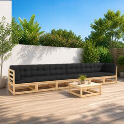 7-Piece Pinewood Lounge Set with Anthracite Cushions