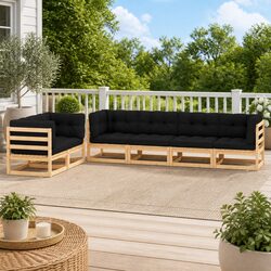 6 Piece Garden Lounge Set Pallet Sofa Anthracite Pinewood