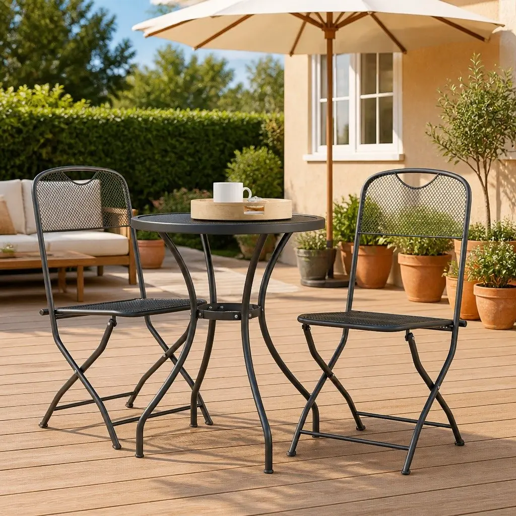 3 Piece Garden Dining Set Outdoor Use Expanded Metal Mesh Anthracite