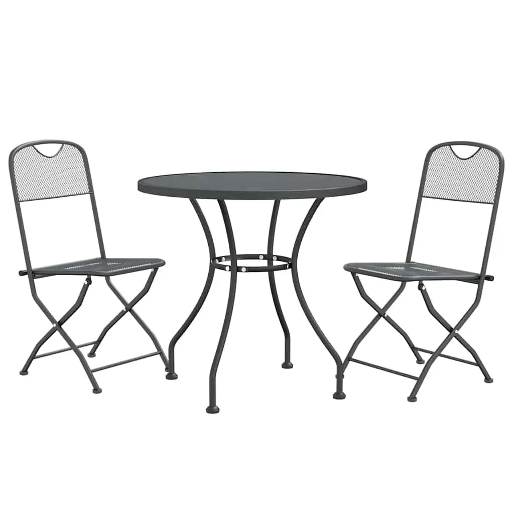 3 Piece Garden Dining Set Outdoor Use Anthracite Expanded Metal Mesh Table Chairs