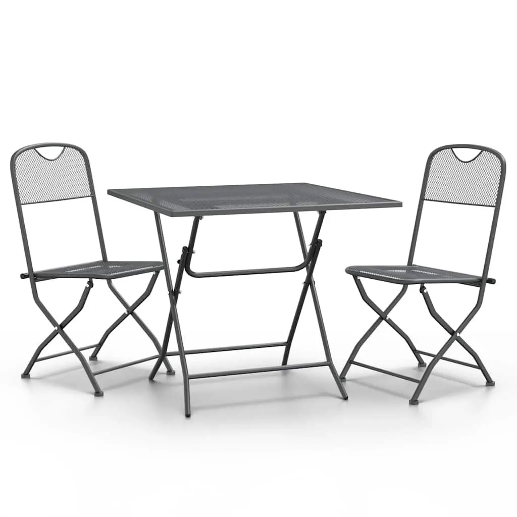 Garden Dining Set Outdoor Patio Furniture 3 Piece Foldable Metal Mesh Anthracite