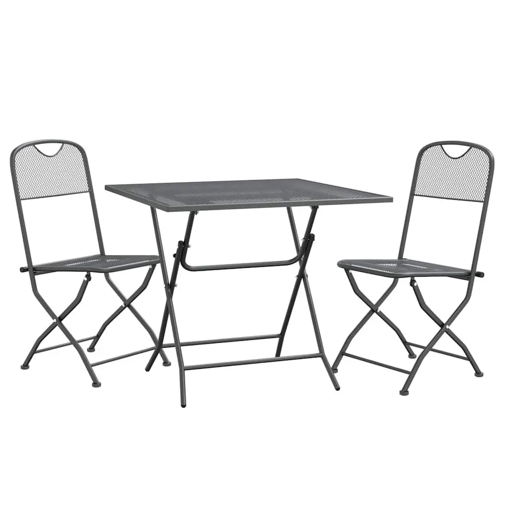Garden Dining Set Outdoor Patio Furniture 3 Piece Foldable Metal Mesh Anthracite