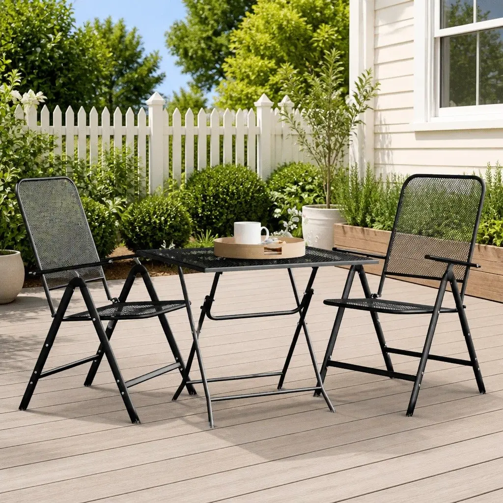 Garden Dining Set with Foldable Chairs and Adjustable Backrests