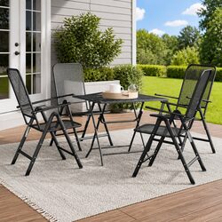 5 Piece Garden Dining Set: Metal Construction, Adjustable Comfort