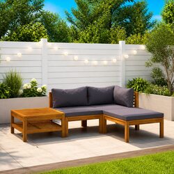 4 Piece Lounge Set: Acacia Wood & Cushions Included