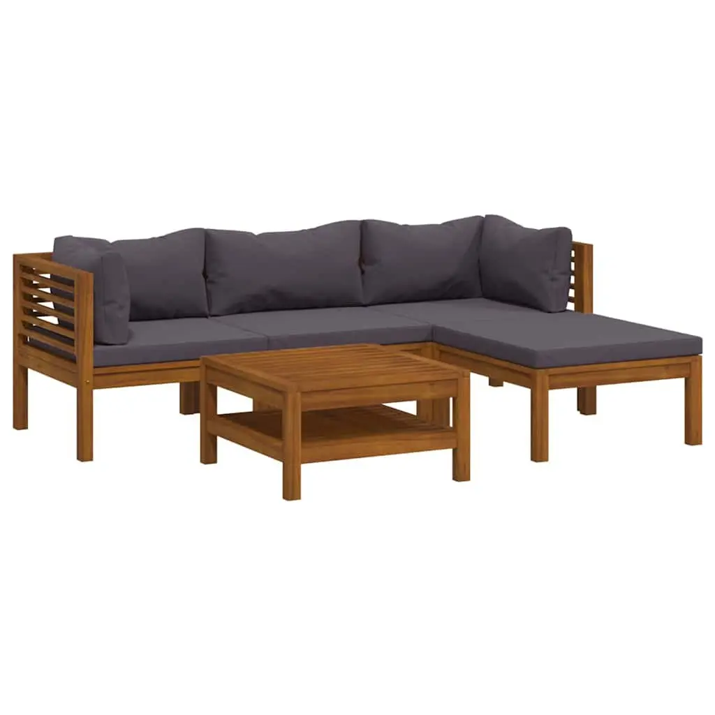 5 Piece Garden Lounge Set Outdoor Use Grey Acacia Wood Sofa Coffee Table