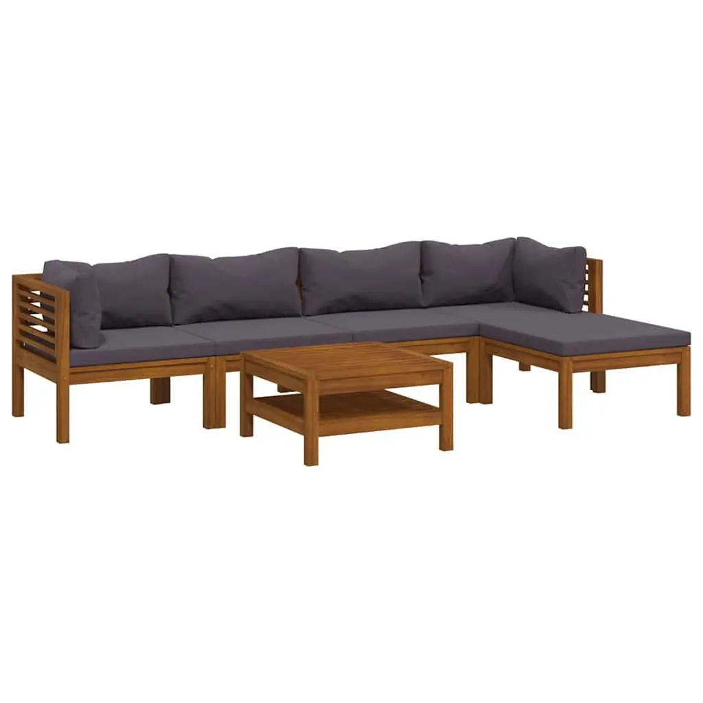 Modular Outdoor Lounge Set 7 Piece Sofa Coffee Table Grey Acacia Wood