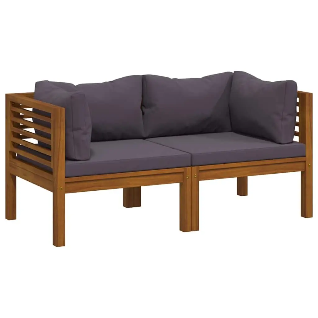 2-Seater Garden Sofa with Removable Cushions Outdoor Lounge Set Acacia Wood Grey