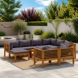 10-Piece Modular Lounge Set: Acacia Wood and Cushions