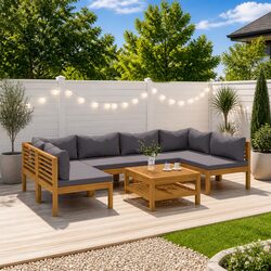 7 Piece Garden Lounge Set: Acacia Wood Frame and Cushions