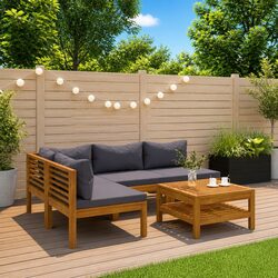 5 Piece Garden Lounge Set - Acacia Wood, Grey Color