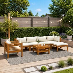 7-Piece Acacia Wood Outdoor Lounge Set with Cushions