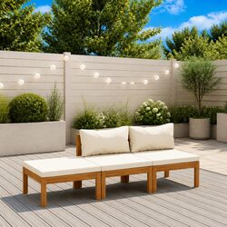 3 Piece Outdoor Lounge Set: Acacia Wood, Cream Cushions