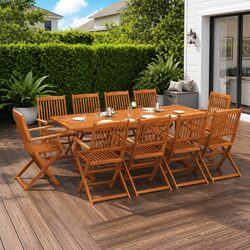 11-Piece Acacia Wood Garden Dining Set - Dimensions 220x90x75cm