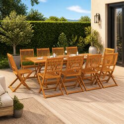 Garden Dining Set 11 Piece Outdoor Furniture Brown Patio Table Chairs Foldable
