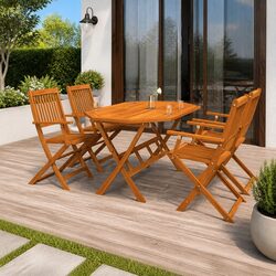 5 Piece Garden Dining Set: Acacia Wood, Brown Finish