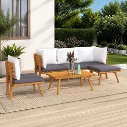 6-Piece Outdoor Lounge Set Made of Solid Acacia Wood