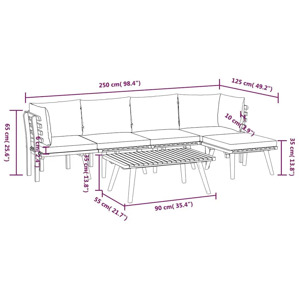 Garden Lounge Set Outdoor Furniture 6 Piece Solid Wood with Cushions