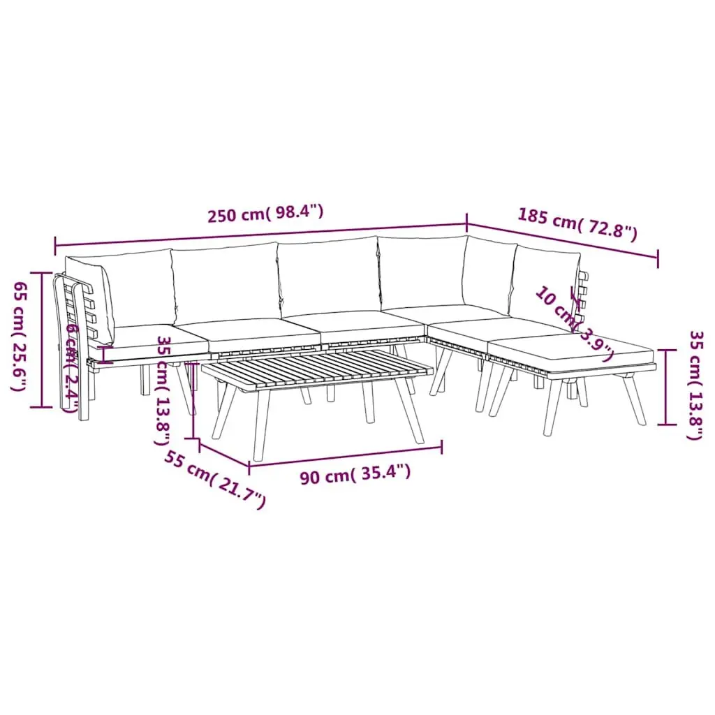 7 Piece Garden Lounge Set for Outdoor Patio Solid Acacia Wood with Cushions