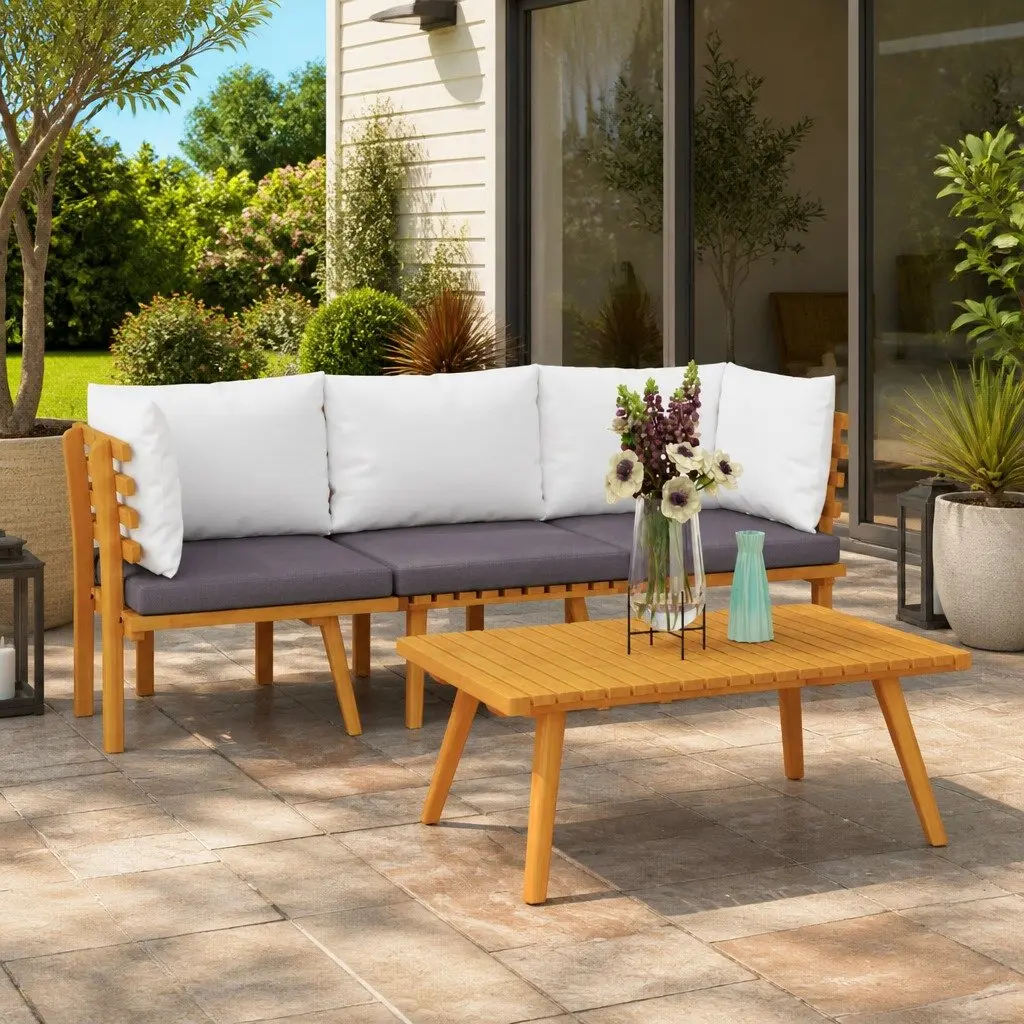 3 Piece Garden Lounge Set Outdoor Patio Furniture Solid Wood Acacia