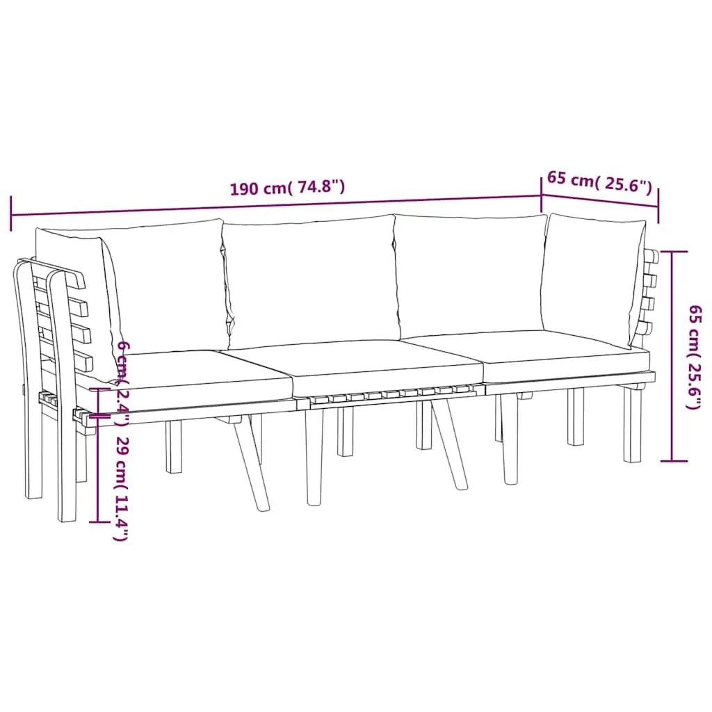 3 Piece Garden Lounge Set Outdoor Patio Furniture Solid Wood Acacia