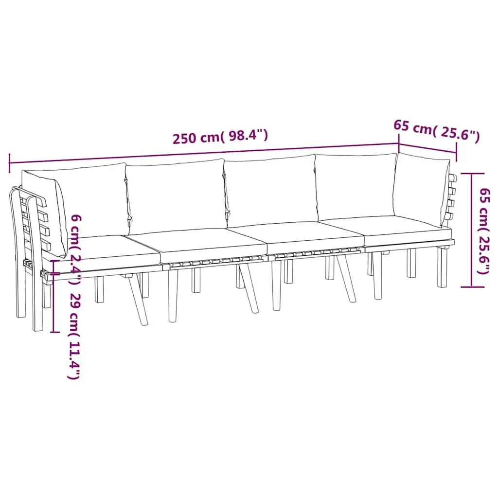 Garden Lounge Set 4 Piece Outdoor Patio Furniture Brown Solid Wood