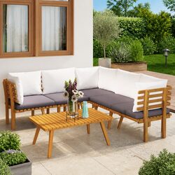 Garden Lounge Set: 6 Pieces of Acacia Wood with Cushions