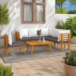 7 Piece Garden Lounge Set: Acacia Wood and Cushions Included