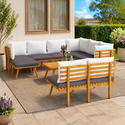 9 Piece Garden Lounge Set - Acacia Wood, Modular Design