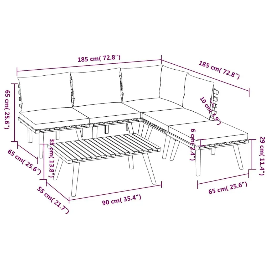 Garden Lounge Set 6 Piece Outdoor Furniture Patio Acacia Wood with Cushions