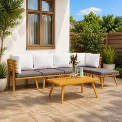 6 Piece Solid Acacia Wood Garden Lounge Set with Cushions