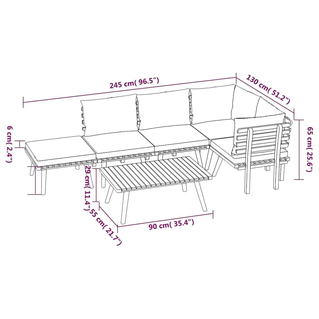 6 Piece Solid Acacia Wood Garden Lounge Set with Cushions