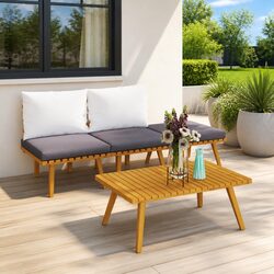 4 Piece Garden Lounge Set Acacia Wood Outdoor Patio Furniture with Cushions