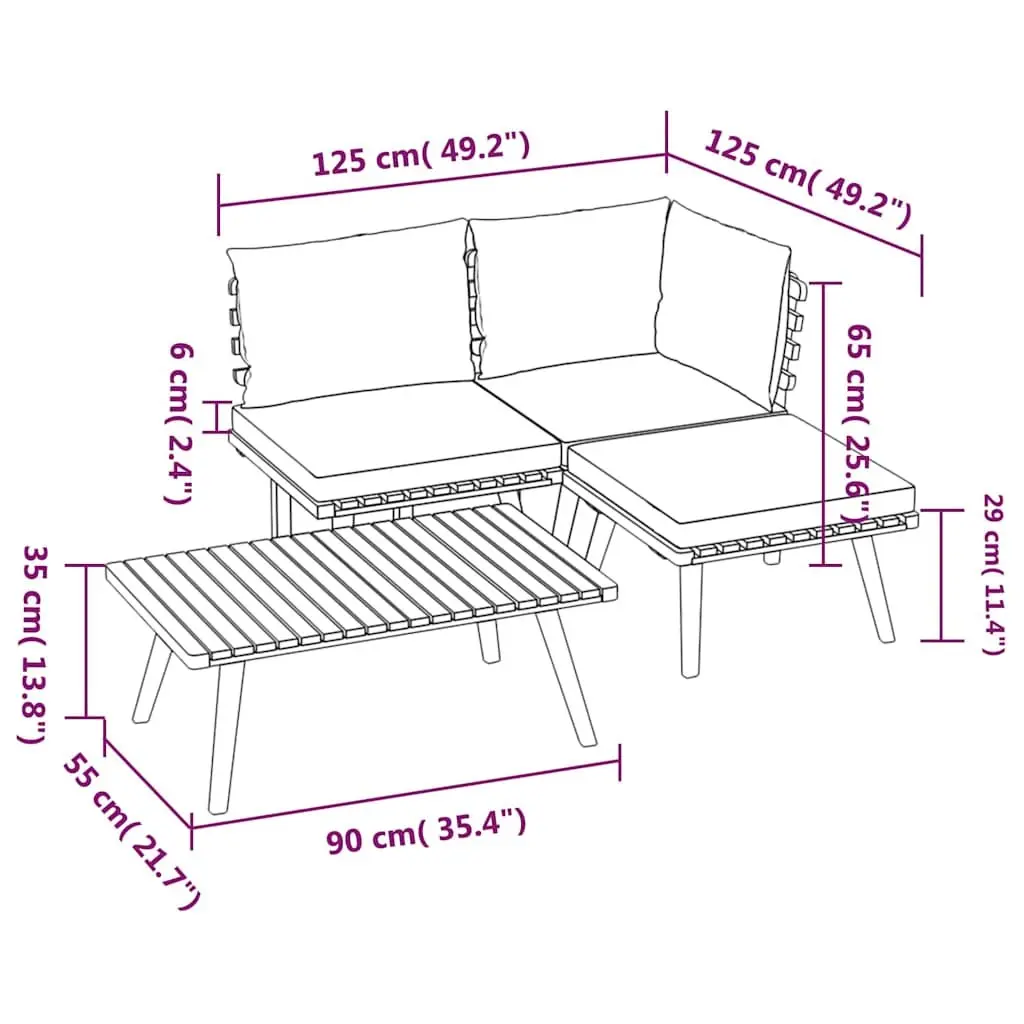 Garden Lounge Set Outdoor Furniture 4 Piece Brown Solid Wood Slatted