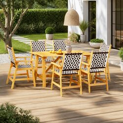 7-Piece Garden Dining Set: Acacia Wood and Rattan