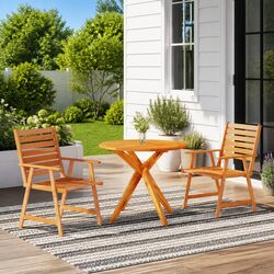Garden Dining Set 3-Piece: Solid Acacia Wood Table & Chairs