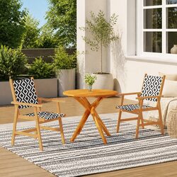 Garden Dining Set 3 Piece Outdoor Patio Furniture Brown Solid Wood Table Chairs
