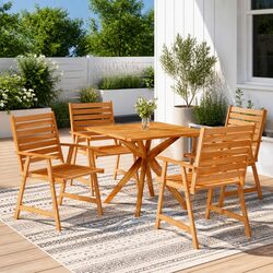 5 Piece Garden Dining Set: Solid Acacia Wood Construction