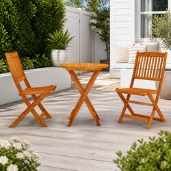 3 Piece Folding Dining Set Specifications: Eucalyptus Wood