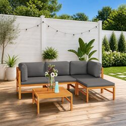 5 Piece Teak Wood Garden Lounge Set with Cushions Included