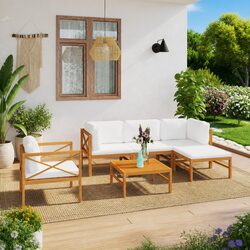 6-Piece Teak Wood Garden Lounge Set with Cream Cushions