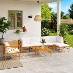 Specifications of 7 Piece Garden Lounge Set: Teak Wood, Cream Cushions