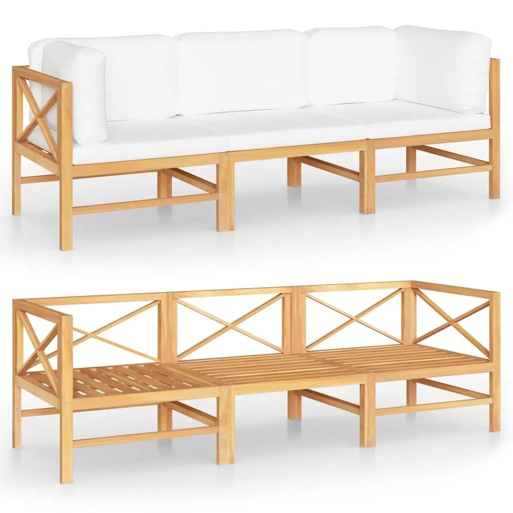 3-Seater Garden Sofa Outdoor Use Solid Teak Wood Cream Cushions